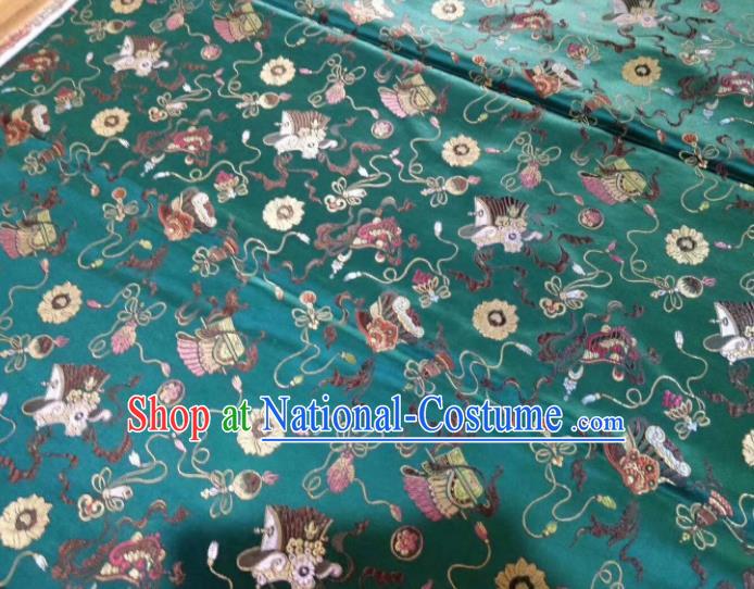 Asian Chinese Classical Spindle Pattern Design Deep Green Silk Fabric Traditional Nanjing Brocade Material