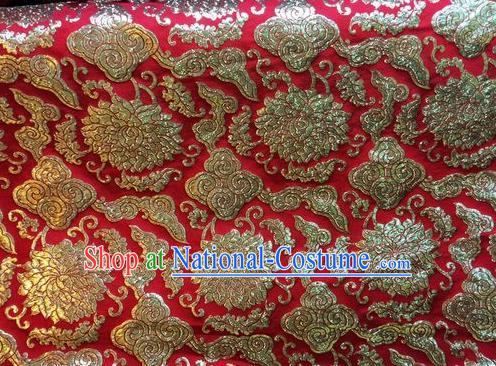 Asian Chinese Classical Cloud Lotus Pattern Design Red Silk Fabric Traditional Nanjing Brocade Material