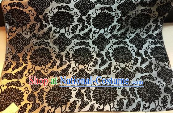 Asian Chinese Classical Black Cloud Lotus Pattern Design Silk Fabric Traditional Nanjing Brocade Material