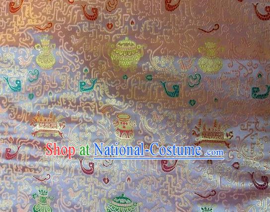 Asian Chinese Classical Eight Treasures Pattern Design Pink Silk Fabric Traditional Nanjing Brocade Material