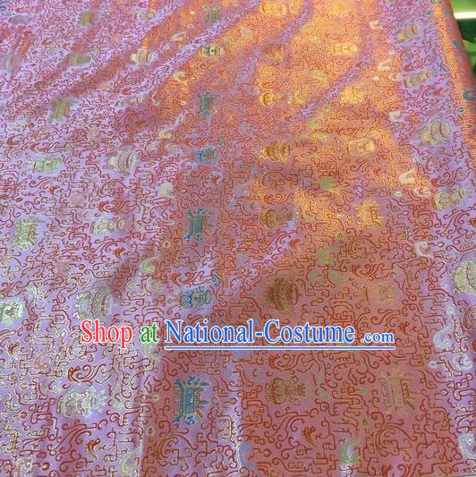 Asian Chinese Classical Eight Treasures Pattern Design Peach Pink Silk Fabric Traditional Nanjing Brocade Material