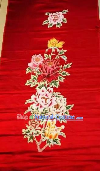 Asian Chinese Classical Peony Pattern Design Red Silk Fabric Traditional Nanjing Brocade Material