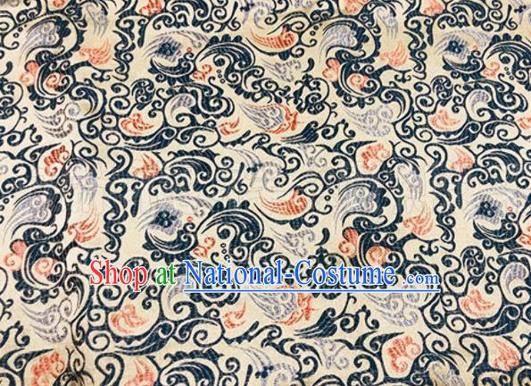 Asian Chinese Classical Waves Pattern Design Beige Brocade Fabric Traditional Silk Material