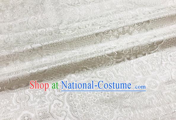 Asian Chinese Classical Rosette Pattern Design White Brocade Fabric Traditional Silk Material