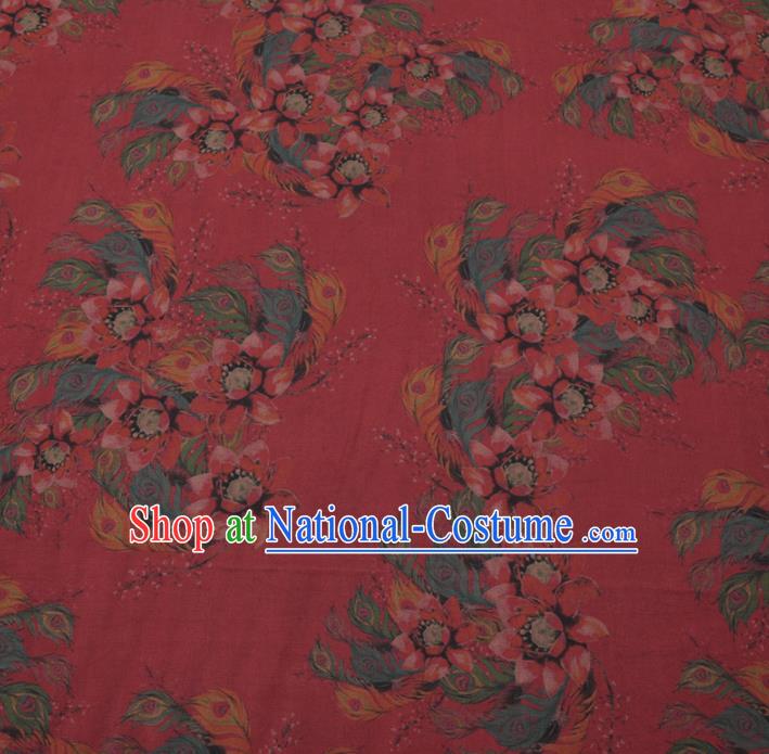 Asian Chinese Classical Ombre Flowers Pattern Design Wine Red Watered Gauze Fabric Traditional Silk Material