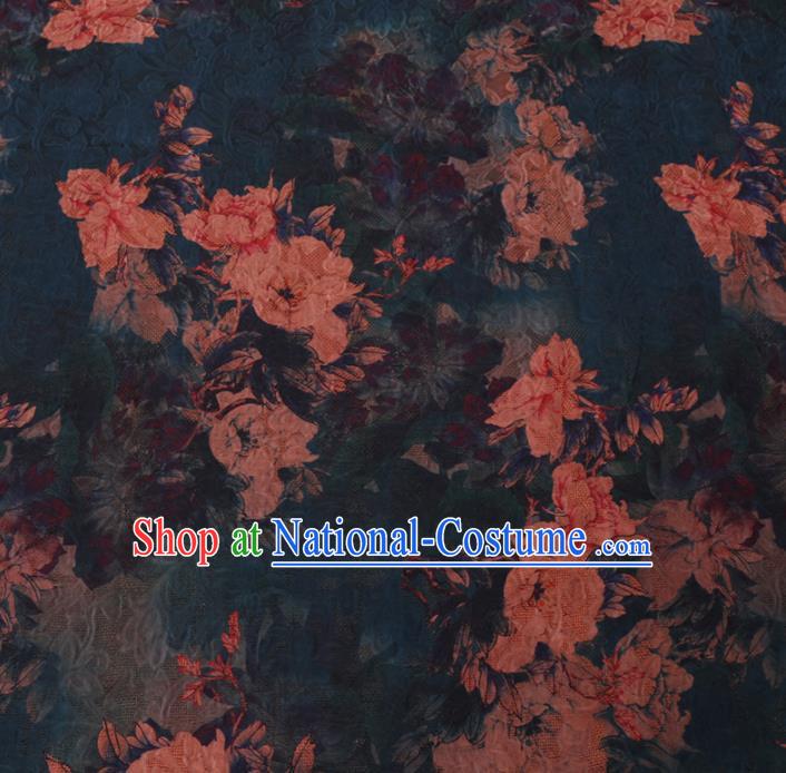 Chinese Classical Peony Flowers Pattern Design Atrovirens Watered Gauze Fabric Asian Traditional Silk Material