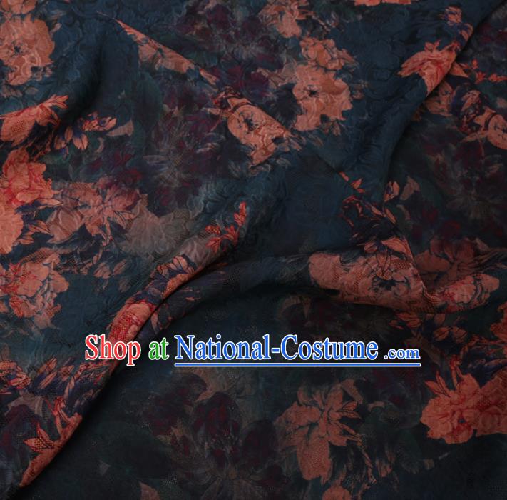 Chinese Classical Peony Flowers Pattern Design Atrovirens Watered Gauze Fabric Asian Traditional Silk Material