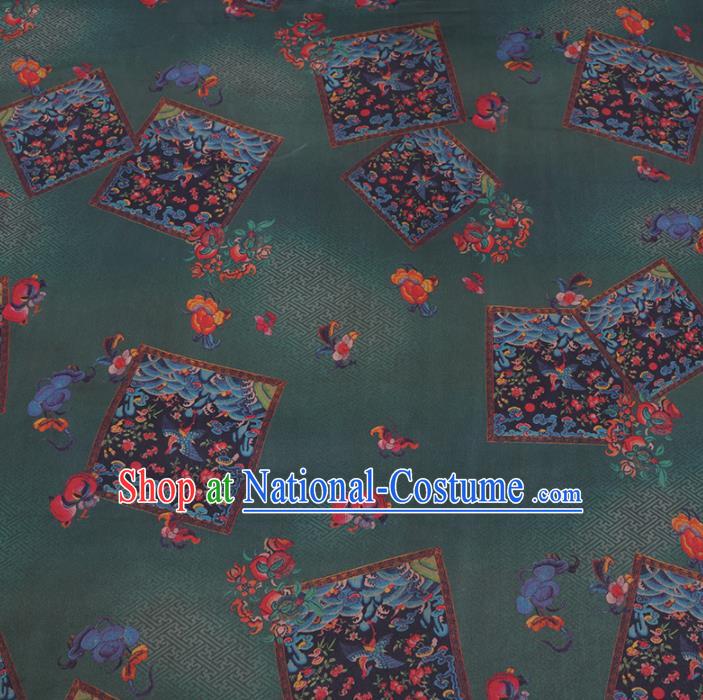 Chinese Cheongsam Classical Peach Pattern Design Deep Green Watered Gauze Fabric Asian Traditional Silk Material