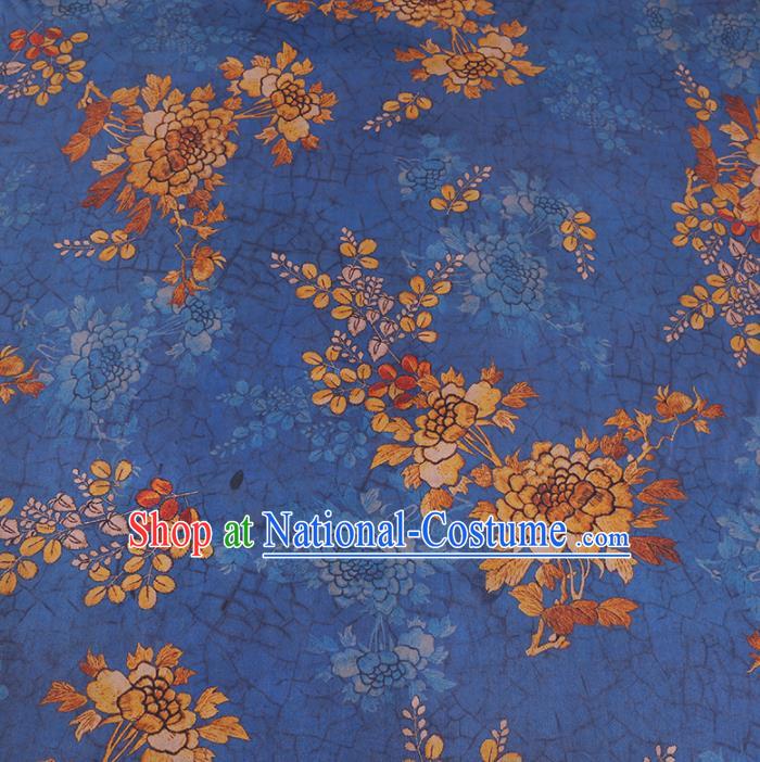 Chinese Cheongsam Classical Peony Pattern Design Lake Blue Watered Gauze Fabric Asian Traditional Silk Material