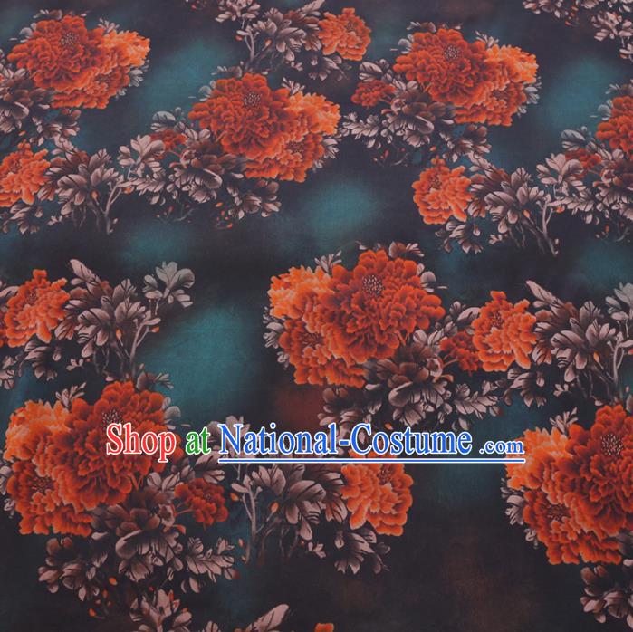 Chinese Cheongsam Classical Peony Pattern Design Atrovirens Watered Gauze Fabric Asian Traditional Silk Material