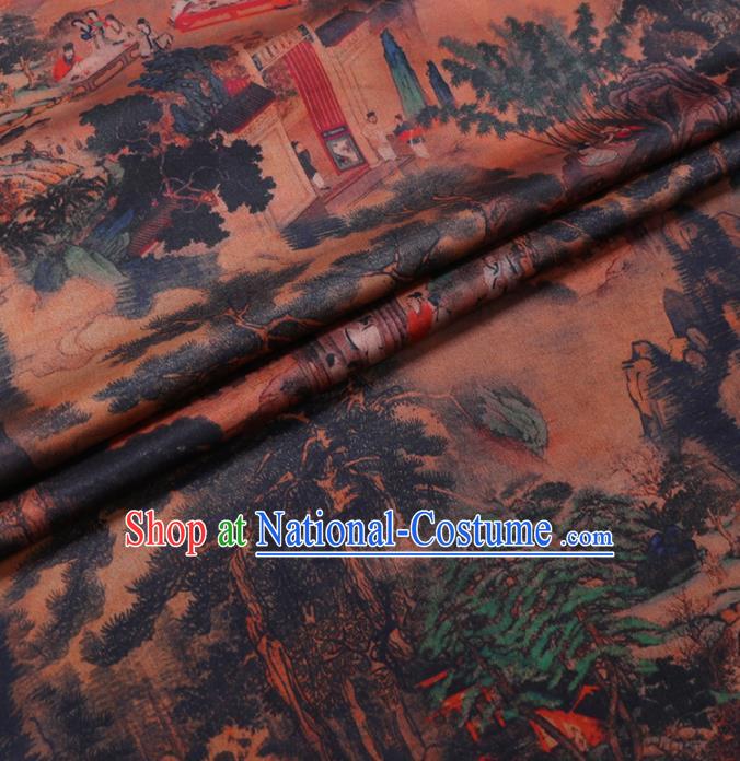 Chinese Cheongsam Classical Natural Village Household Pattern Design Ginger Watered Gauze Fabric Asian Traditional Silk Material