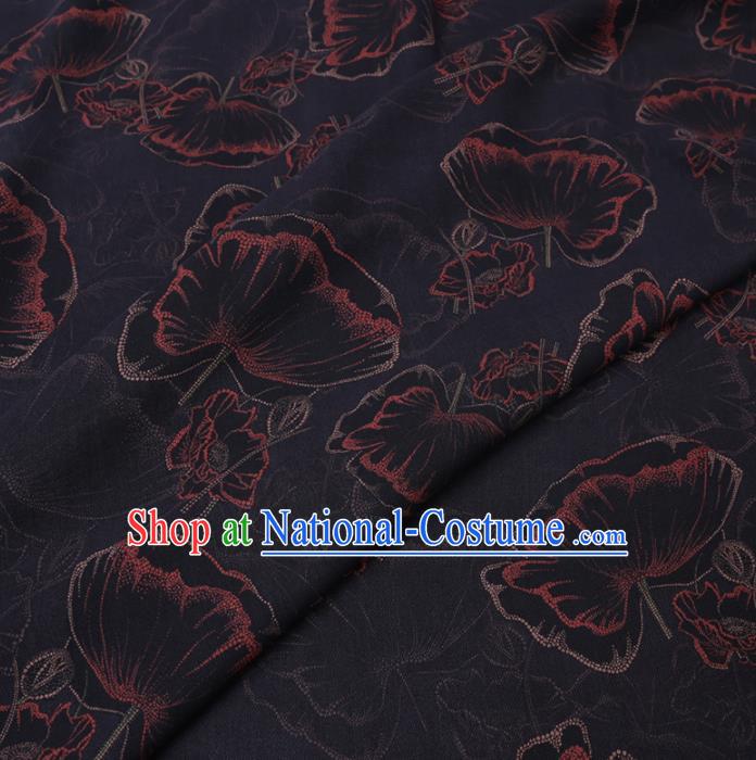 Chinese Cheongsam Classical Lotus Leaf Pattern Design Black Watered Gauze Fabric Asian Traditional Silk Material