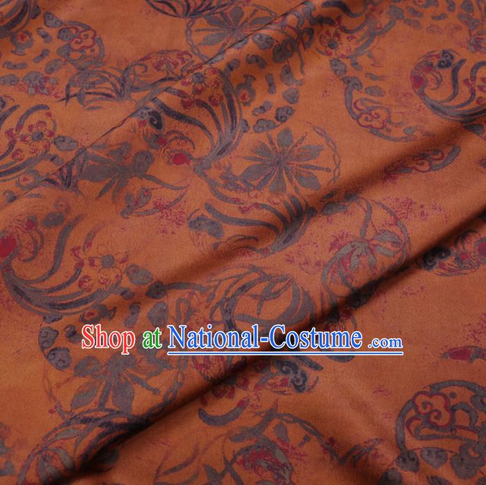 Chinese Cheongsam Classical Wheel Pattern Design Yellow Watered Gauze Fabric Asian Traditional Silk Material