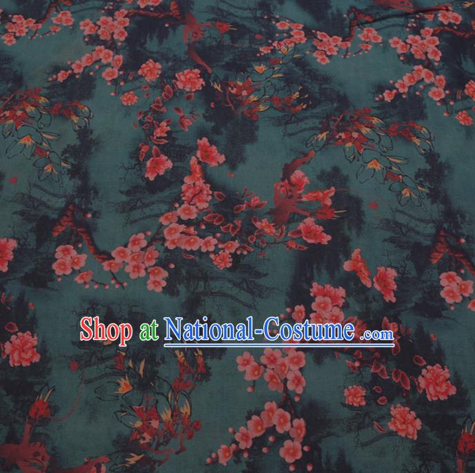 Chinese Cheongsam Classical Plum Blossom Pattern Design Deep Green Watered Gauze Fabric Asian Traditional Silk Material