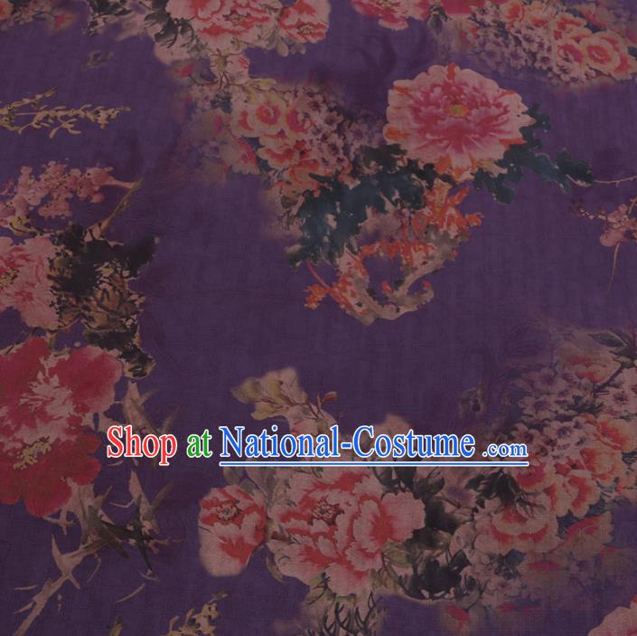 Chinese Cheongsam Classical Peony Pattern Design Purple Watered Gauze Fabric Asian Traditional Silk Material