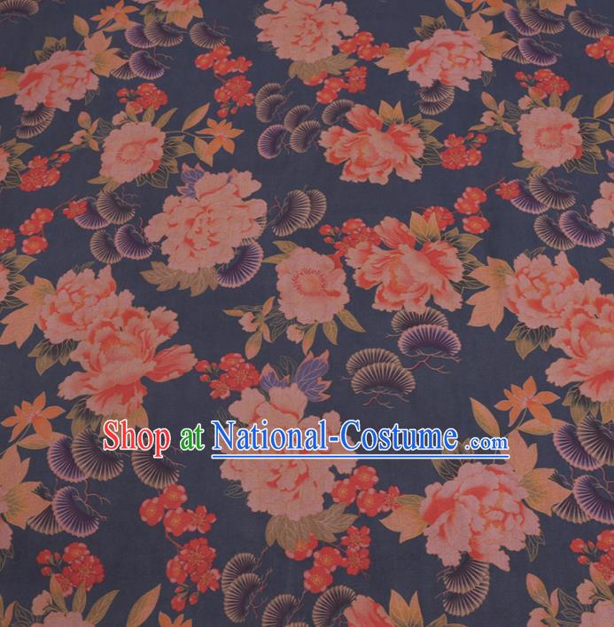 Chinese Cheongsam Classical Peony Plum Pattern Design Peacock Blue Watered Gauze Fabric Asian Traditional Silk Material