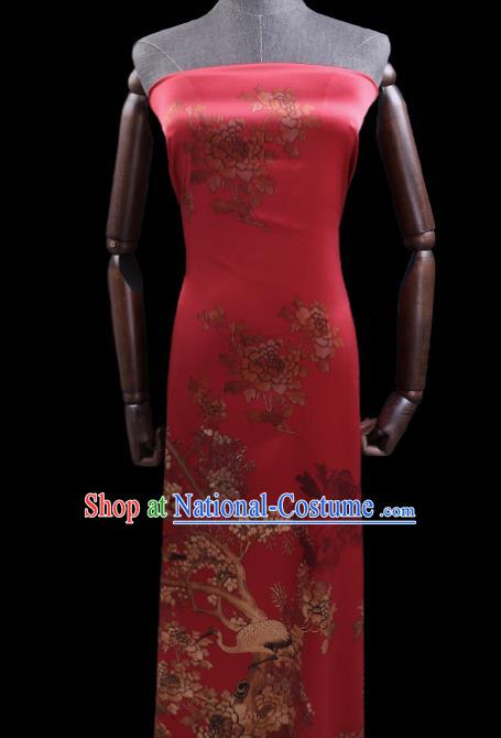 Chinese Cheongsam Classical Peacock Peony Pattern Design Red Watered Gauze Fabric Asian Traditional Silk Material