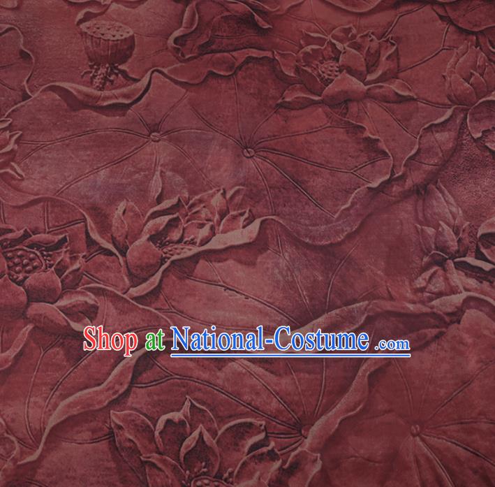 Chinese Cheongsam Classical Lotus Pattern Design Purplish Red Watered Gauze Fabric Asian Traditional Silk Material