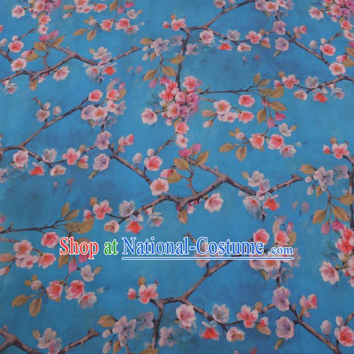 Chinese Cheongsam Classical Plum Flowers Pattern Design Blue Watered Gauze Fabric Asian Traditional Silk Material