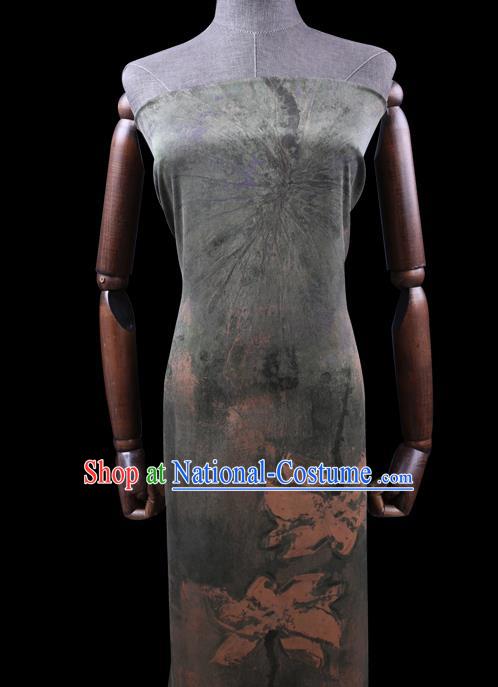 Chinese Cheongsam Classical Lotus Pattern Design Olive Green Watered Gauze Fabric Asian Traditional Silk Material