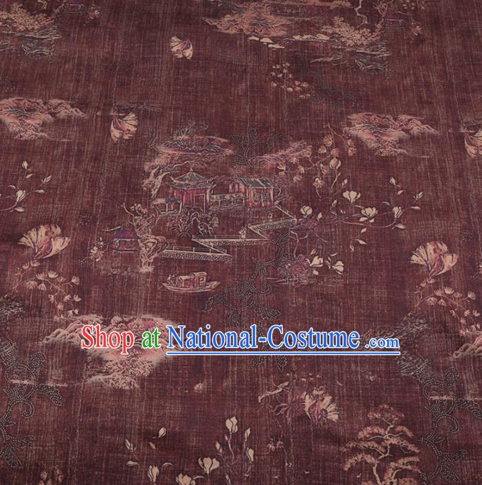 Chinese Cheongsam Classical Magnolia Pattern Design Wine Red Watered Gauze Fabric Asian Traditional Silk Material