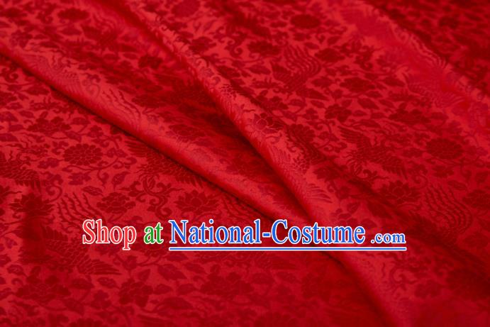 Chinese Classical Phoenix Peony Pattern Design Red Mulberry Silk Fabric Asian Traditional Cheongsam Silk Material