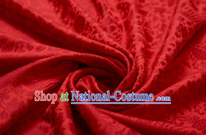 Chinese Classical Phoenix Peony Pattern Design Red Mulberry Silk Fabric Asian Traditional Cheongsam Silk Material