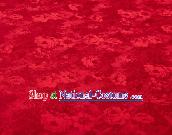 Chinese Classical Peony Pattern Design Red Mulberry Silk Fabric Asian Traditional Cheongsam Silk Material