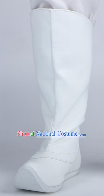 Chinese Traditional Ming Dynasty White Leather Boots Handmade Hanfu Shoes Ancient Swordsman Shoes for Men