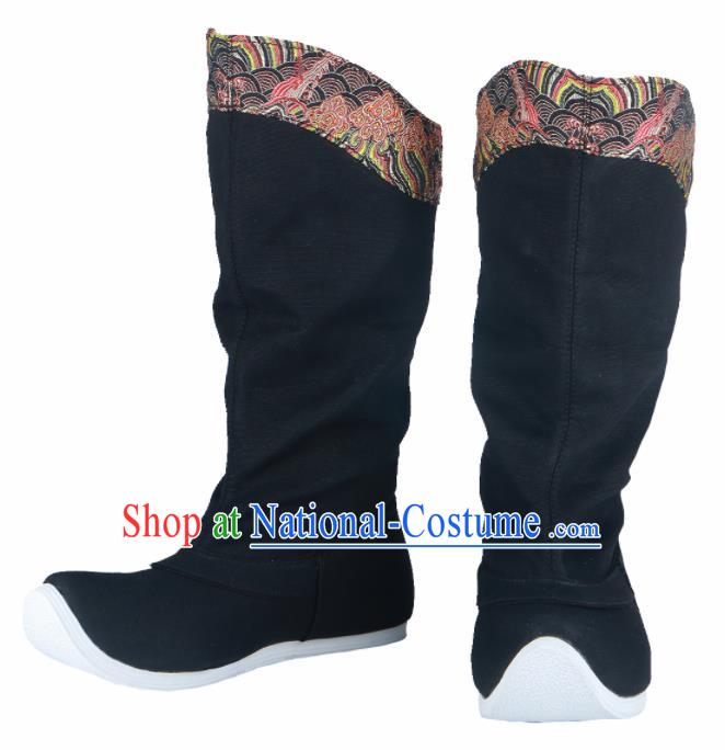 Chinese Traditional Ming Dynasty Black Boots Handmade Hanfu Shoes Ancient Swordsman Shoes for Men