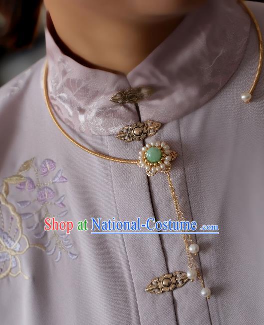 Chinese Traditional Ming Dynasty Precious Stones Pearls Necklace Handmade Ancient Princess Necklet Accessories for Women