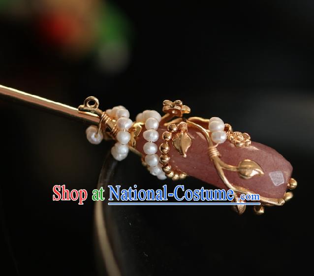 Chinese Handmade Ming Dynasty Princess Pink Glass Hairpins Ancient Hanfu Hair Accessories for Women