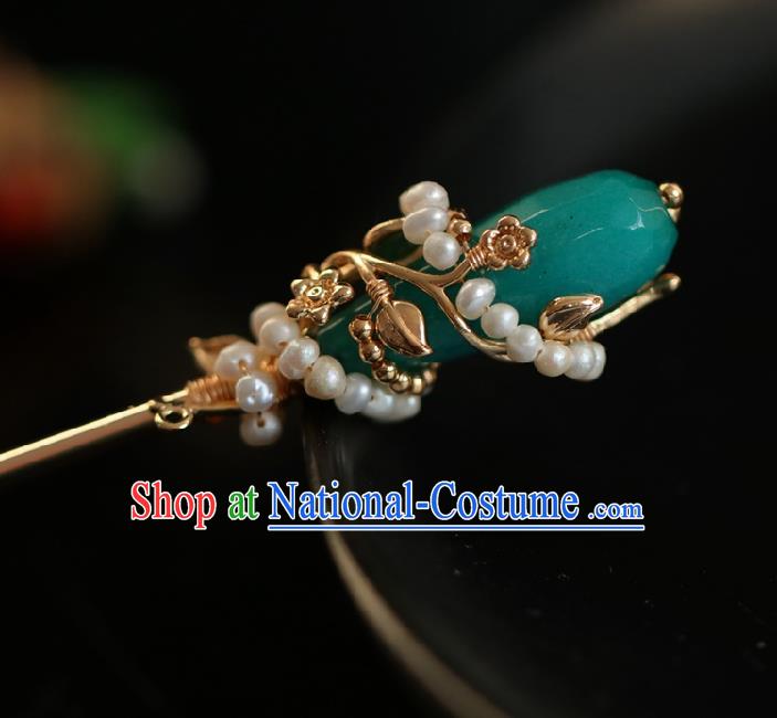 Chinese Handmade Ming Dynasty Princess Green Glass Hairpins Ancient Hanfu Hair Accessories for Women