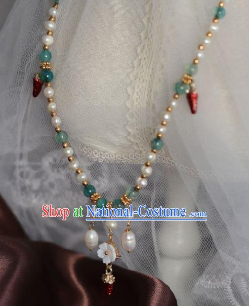 Chinese Traditional Ming Dynasty Pearls Necklace Accessories Handmade Ancient Princess Necklet for Women