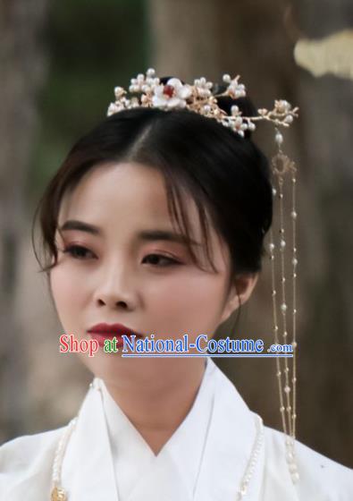 Chinese Handmade Ming Dynasty Queen Shell Pearls Hair Crown Hairpins Ancient Hanfu Hair Accessories for Women