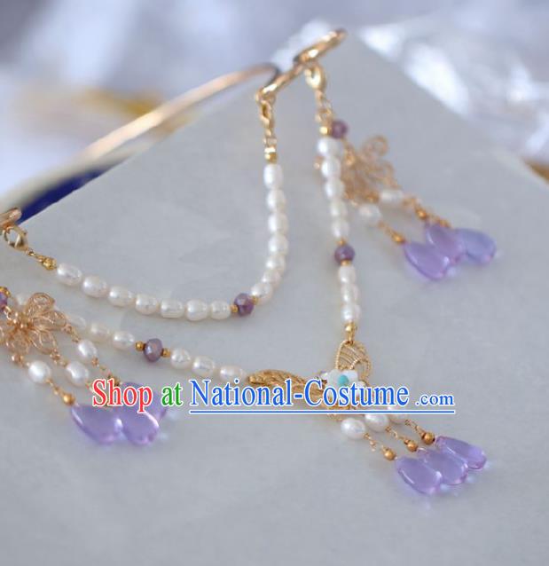 Chinese Traditional Ming Dynasty Pearls Butterfly Necklace Accessories Handmade Ancient Princess Necklet for Women