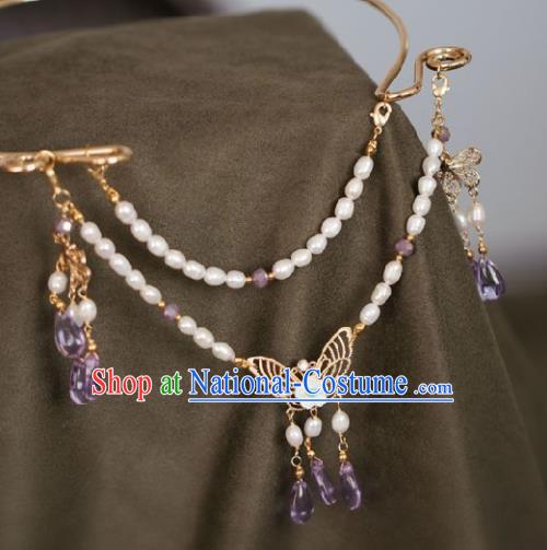 Chinese Traditional Ming Dynasty Pearls Butterfly Necklace Accessories Handmade Ancient Princess Necklet for Women