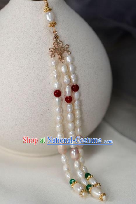 Chinese Traditional Ming Dynasty White Pearls Tassel Pendant Handmade Ancient Princess Jewelry Accessories for Women