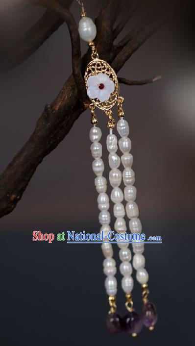 Chinese Traditional Ming Dynasty Amethyst Pearls Tassel Pendant Handmade Ancient Princess Jewelry Accessories for Women