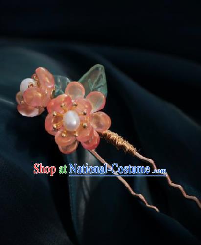 Chinese Handmade Princess Pink Flowers Hairpins Ancient Hanfu Hair Accessories for Women