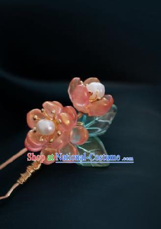 Chinese Handmade Princess Pink Flowers Hairpins Ancient Hanfu Hair Accessories for Women