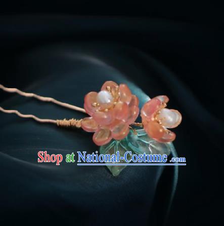 Chinese Handmade Princess Pink Flowers Hairpins Ancient Hanfu Hair Accessories for Women