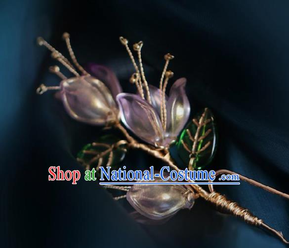 Chinese Handmade Princess Purple Flowers Hairpins Ancient Hanfu Hair Accessories for Women