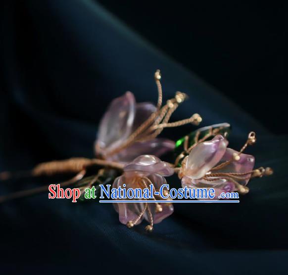 Chinese Handmade Princess Purple Flowers Hairpins Ancient Hanfu Hair Accessories for Women