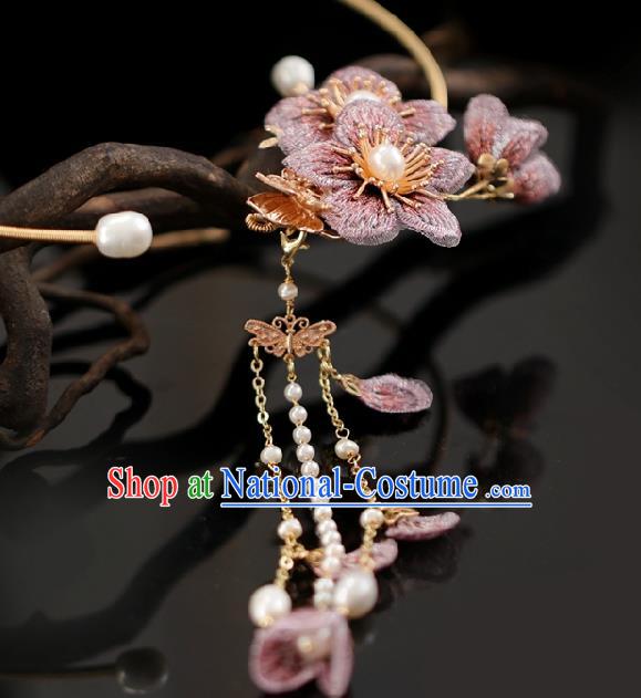 Chinese Traditional Ming Dynasty Peach Blossom Tassel Necklace Handmade Ancient Princess Necklet Accessories for Women