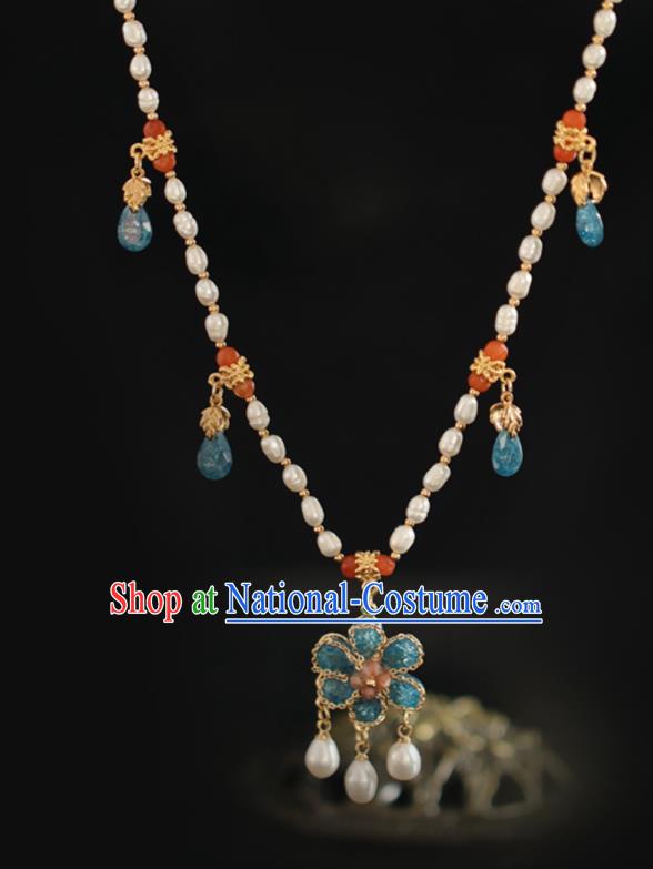 Chinese Traditional Ming Dynasty Pearls Necklace Handmade Ancient Princess Necklet Accessories for Women