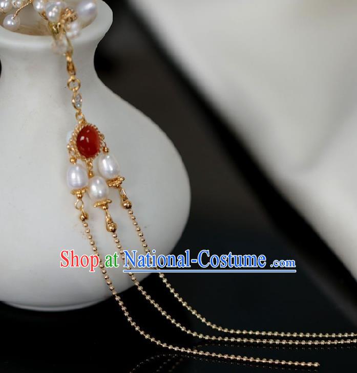 Chinese Traditional Ming Dynasty Red Gem Tassel Pendant Handmade Ancient Princess Jewelry Accessories for Women