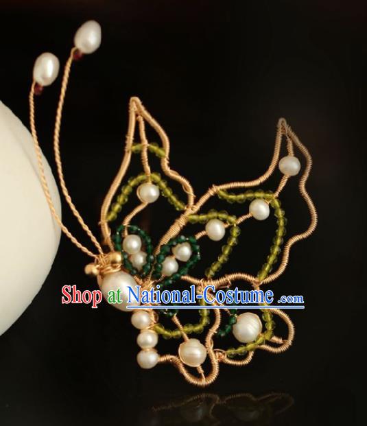 Chinese Handmade Ming Dynasty Princess Pearls Butterfly Hairpins Ancient Hanfu Hair Accessories for Women