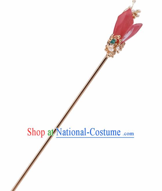 Chinese Handmade Ming Dynasty Princess Red Mangnolia Hairpins Ancient Hanfu Hair Accessories for Women