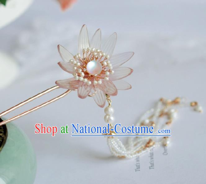 Chinese Handmade Tang Dynasty Princess Pink Lotus Hairpins Ancient Hanfu Hair Accessories for Women